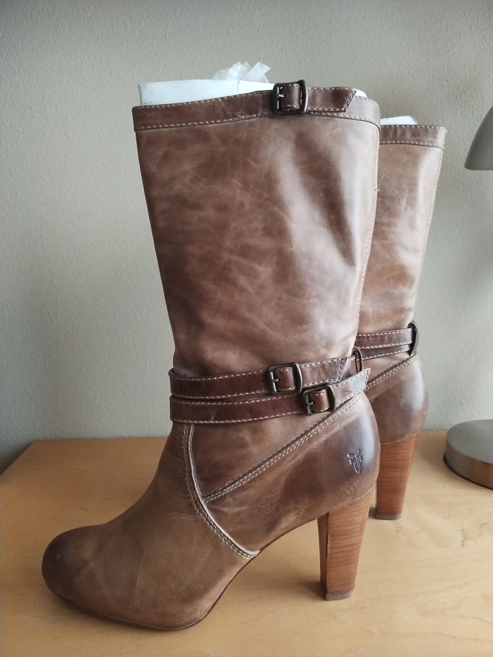 Frye Miranda Slouch Boots In Tan - Picture 8 of 10